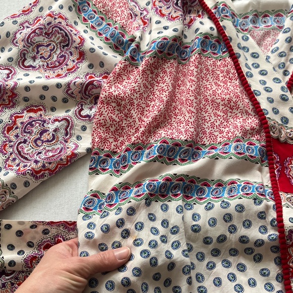 Peter Alexander Cream, Red & Blue Patterned Satin Robe - Picture 8 of 10